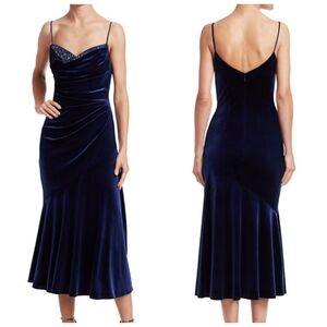 NWT Theia Ruched Velvet Cocktail Midi Dress, Jewel/Beaded Embellishments, Sz 2.